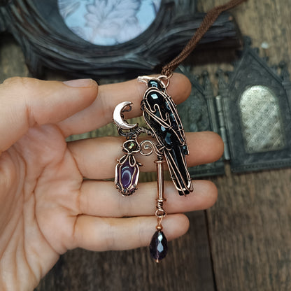 Raven on amethyst lantern necklace 🐦‍⬛💜
