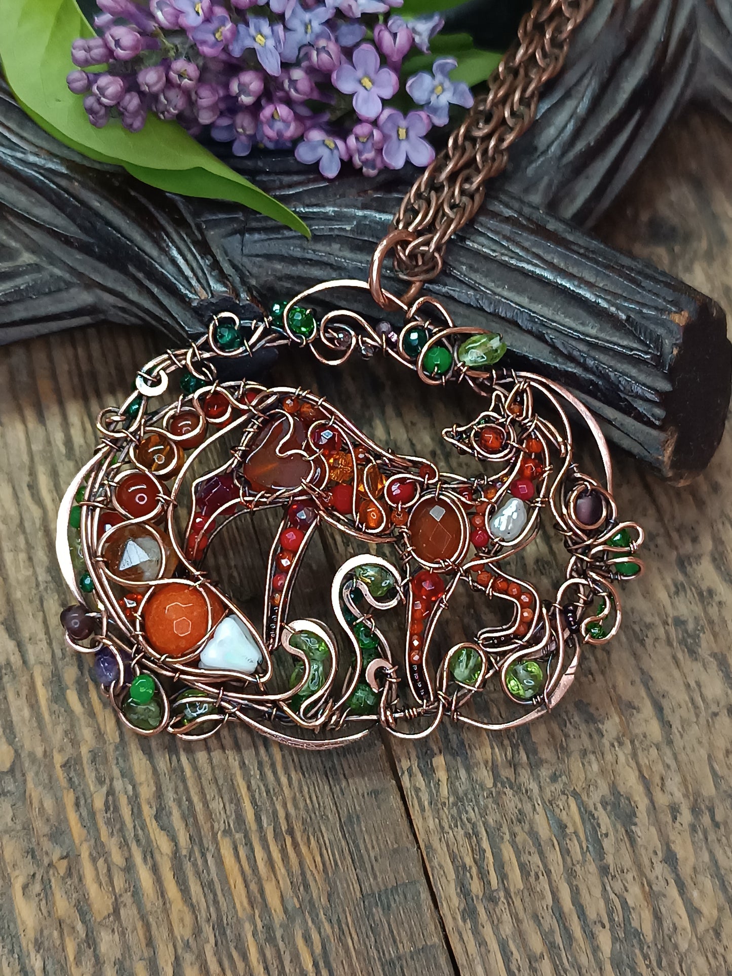 A day in the forest. Fairy tale fox necklace.
