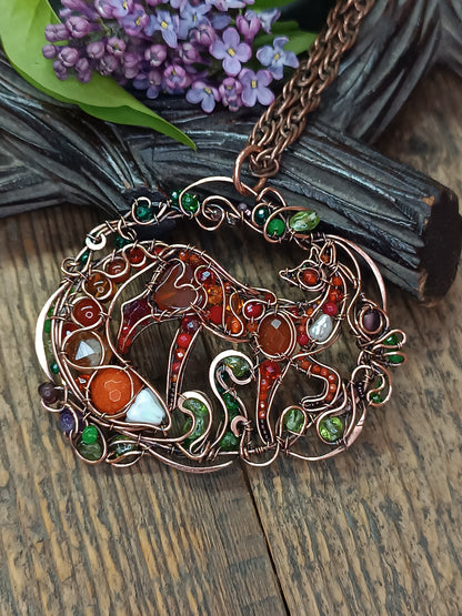 A day in the forest. Fairy tale fox necklace.
