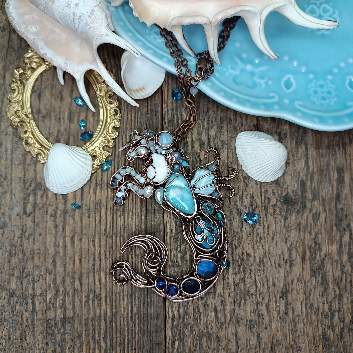 Kelpie, the spirit of the sea. Mermicorn necklace