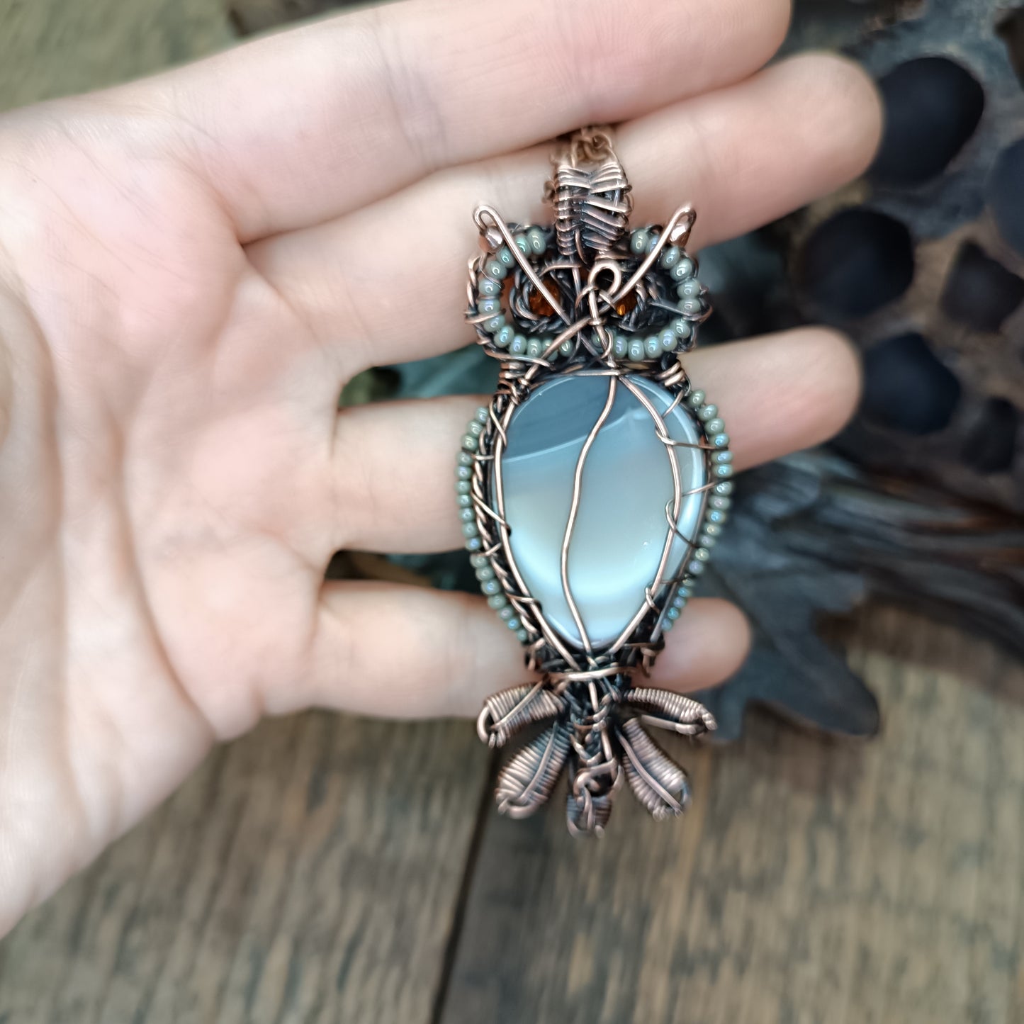 Owl necklace.