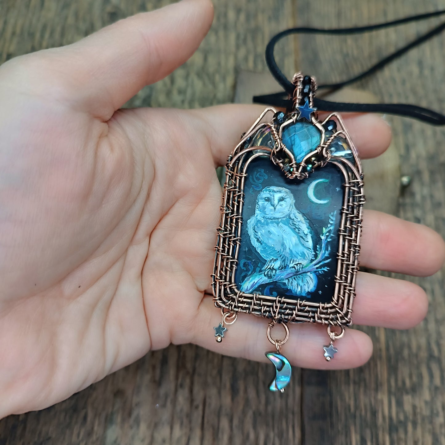 Moonlight ballade. Owl and Dragon necklace.