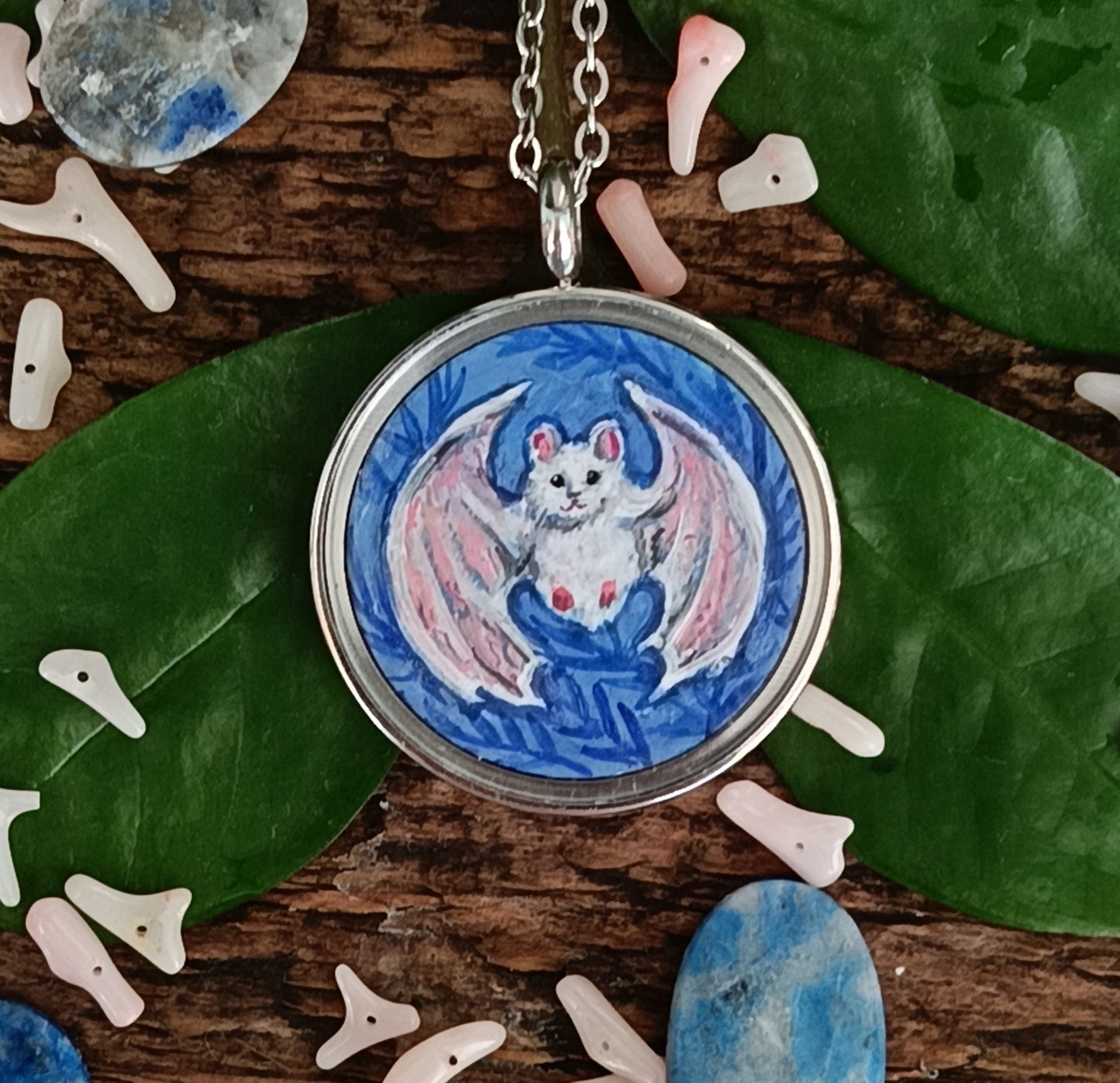 Bats necklace. Miniature painting in the locket