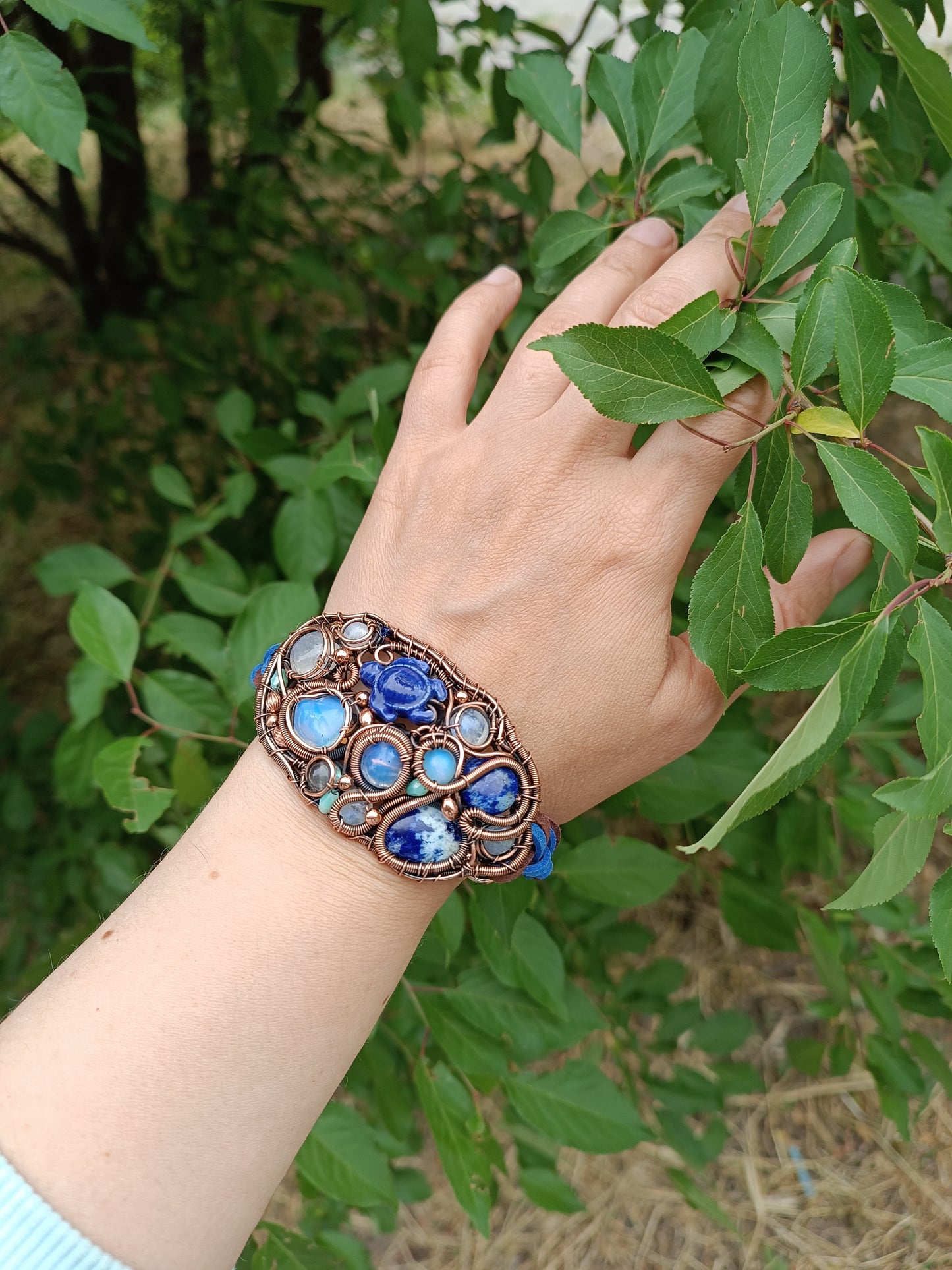 Wire wrapped bracelet with sea turtle