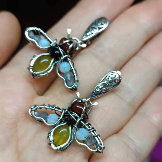 Silver bee earrings