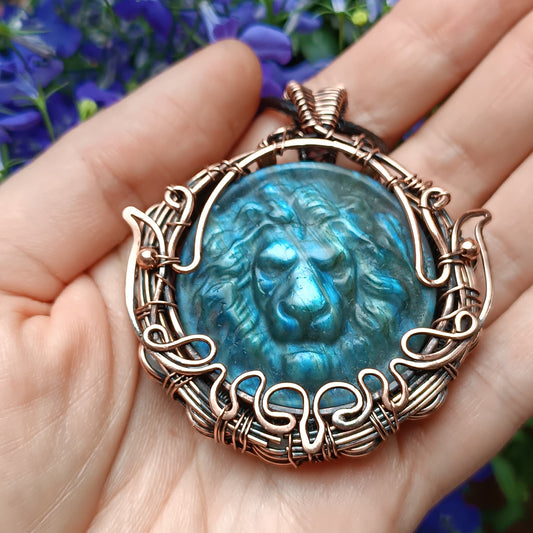 Regal lion. Blue labradorite necklace
