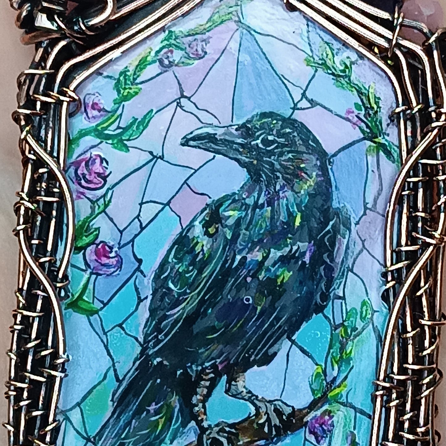 Medieval window necklace. Raven and Bat.