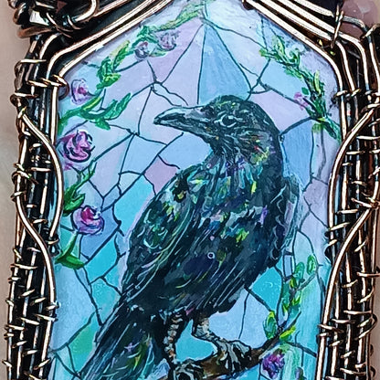 Medieval window necklace. Raven and Bat.