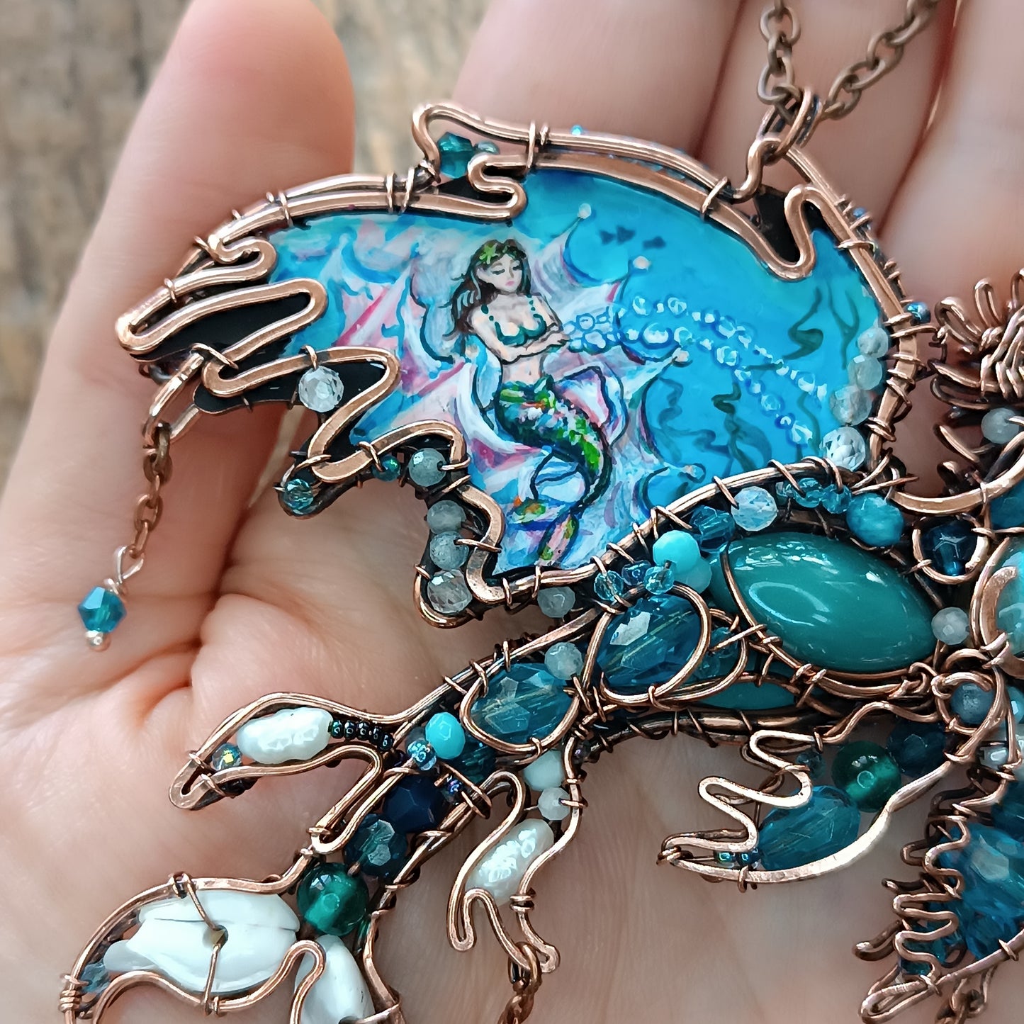 Water dragon. Wearable art necklace