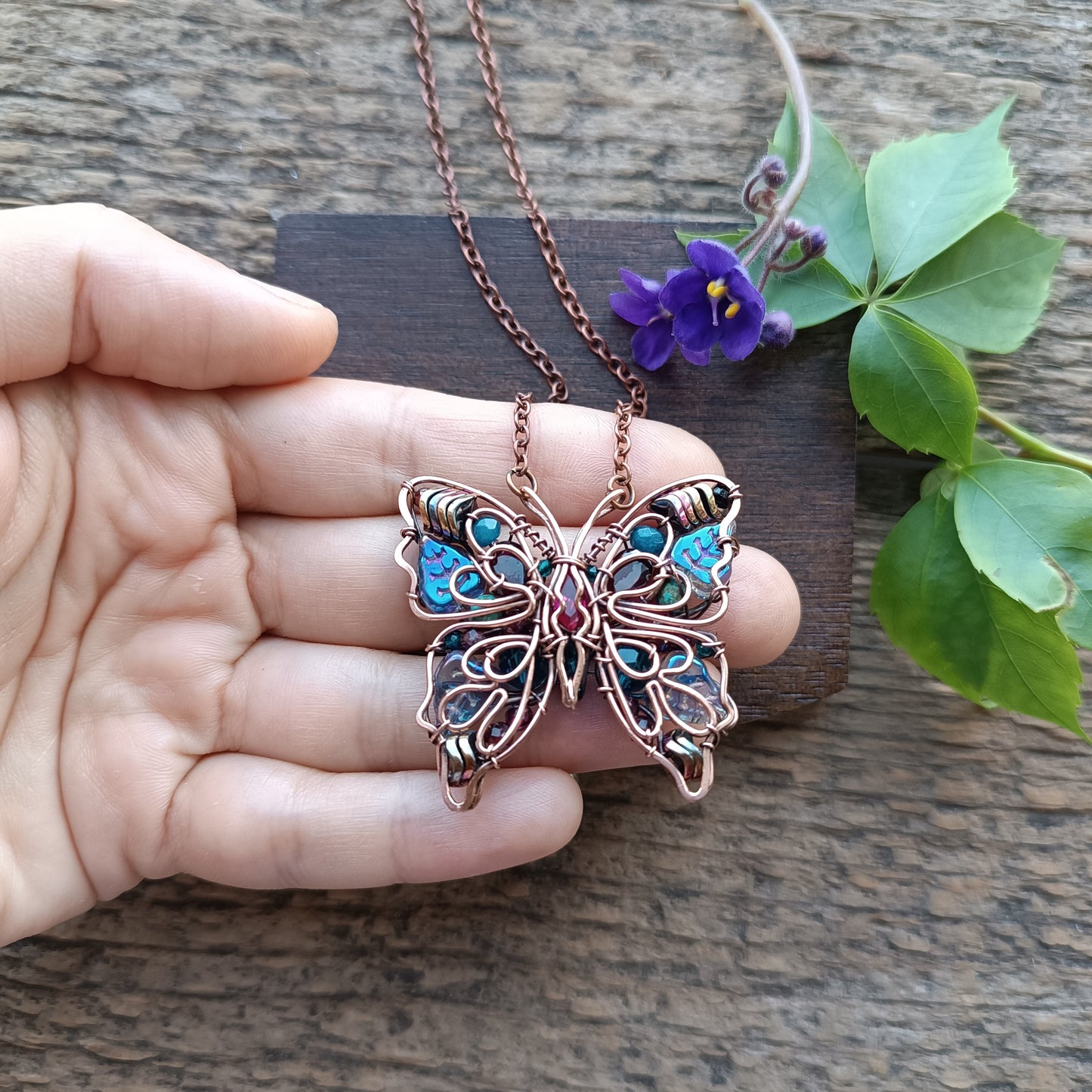 Iridescent butterfly necklace