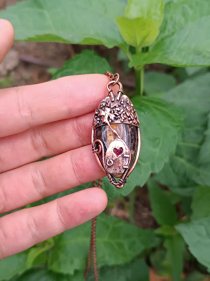 Acorn fairy house pendant.