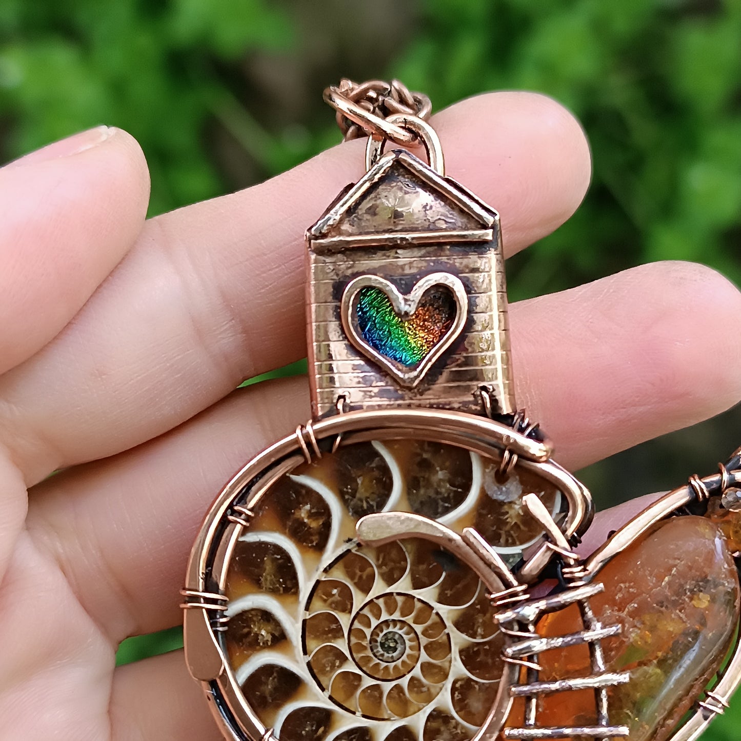 Snail and a fairy house necklace