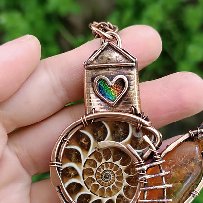Snail and a fairy house necklace