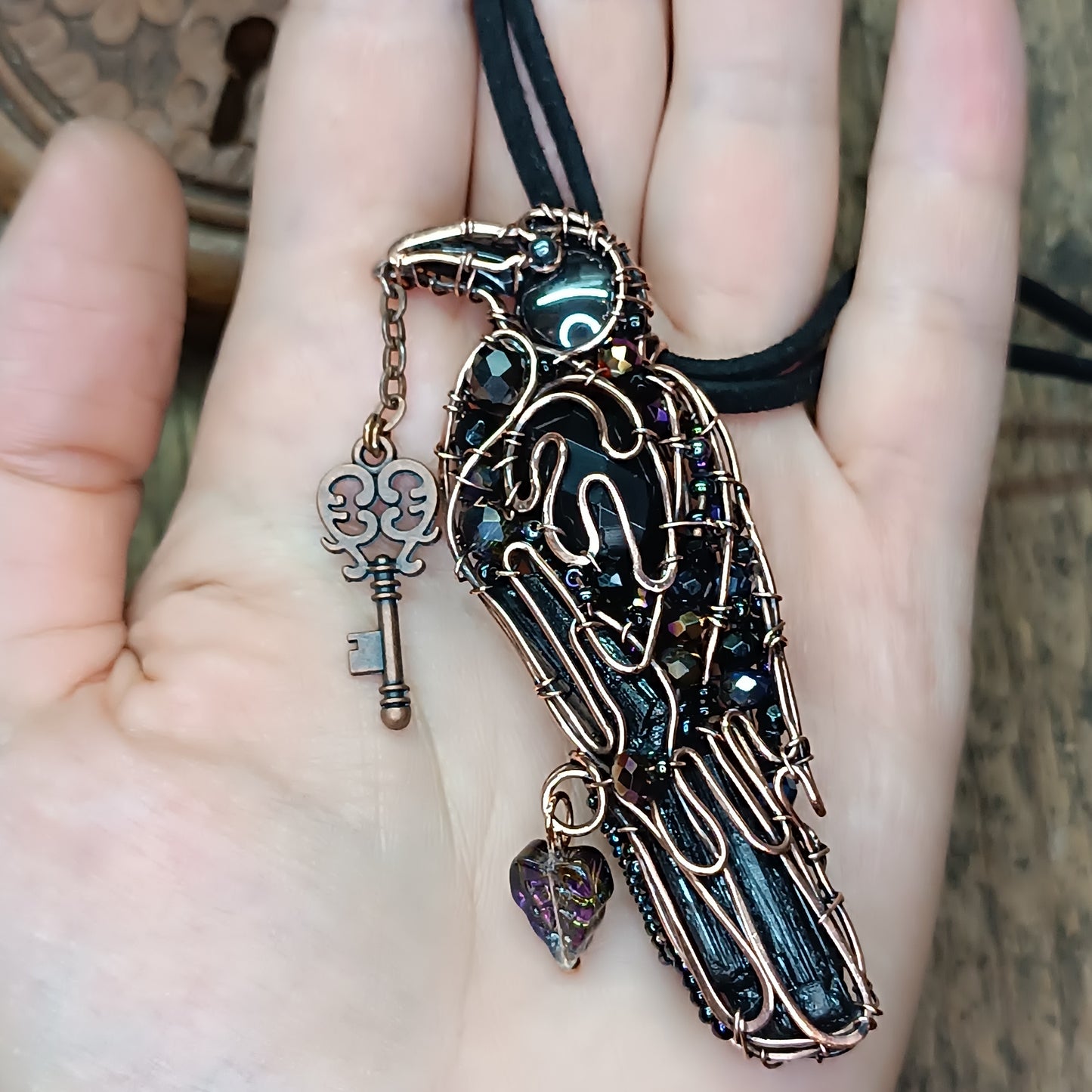 Secret keeper. Raven necklace.