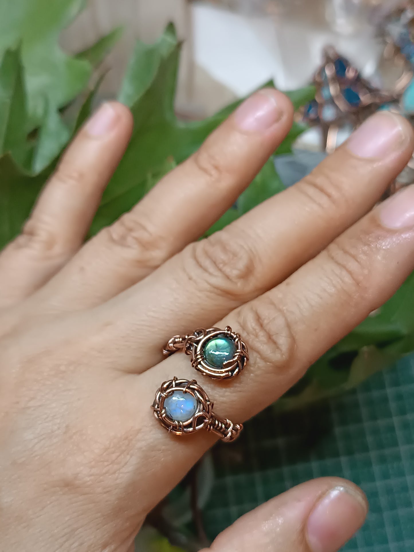 Labradorite+moonstone adjustable ring