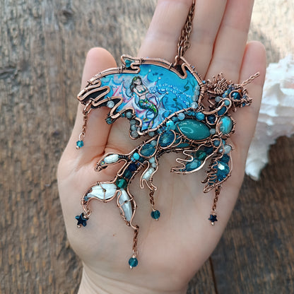 Water dragon. Wearable art necklace