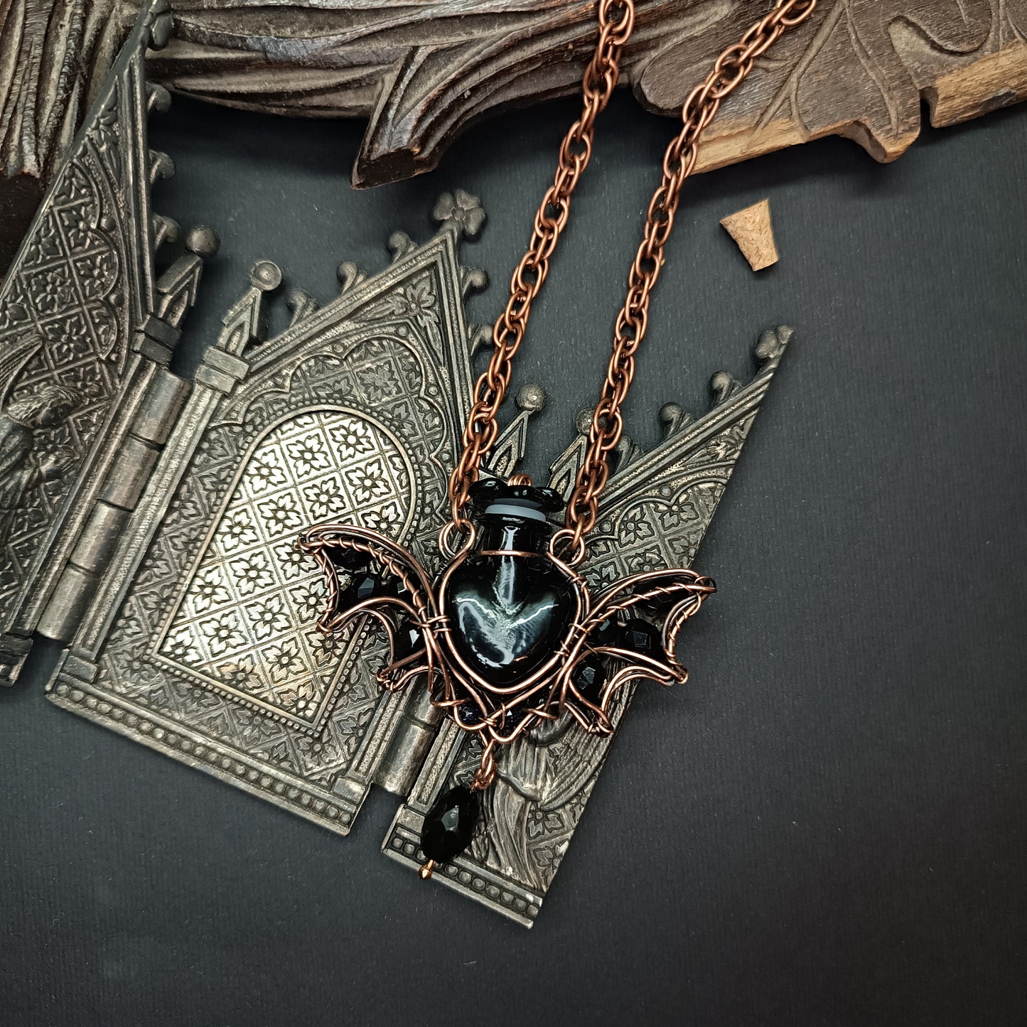 Bat vial necklace