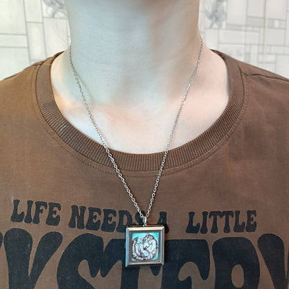 Cats in the box! Hand painted pendant. Reversible.