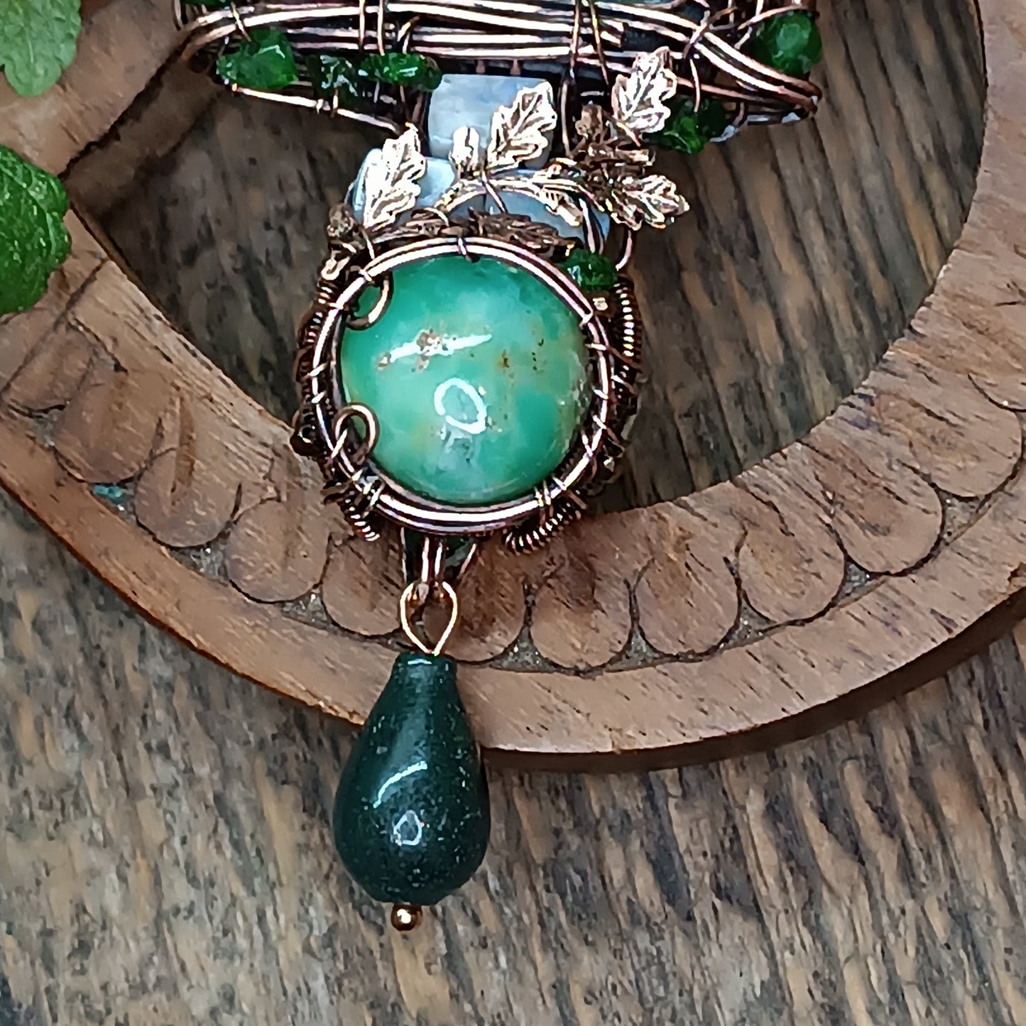 The ballad of white unicorn and princess. Wire wrapped necklace with miniature paintings.