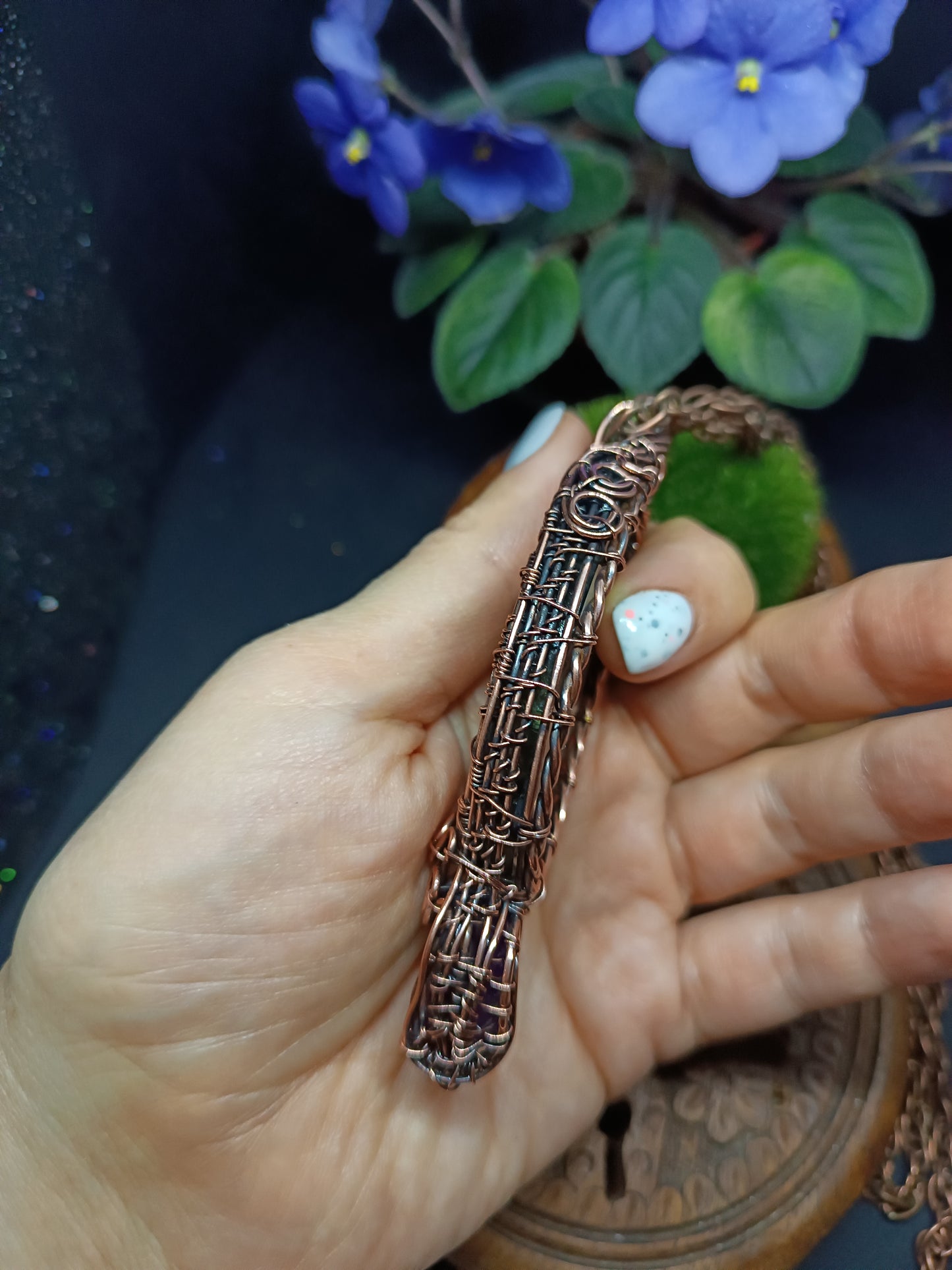 Tree of life necklace. Copper, labradorite and amethysts.