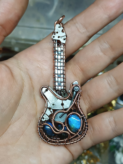 Blue guitar pendant with labradorites