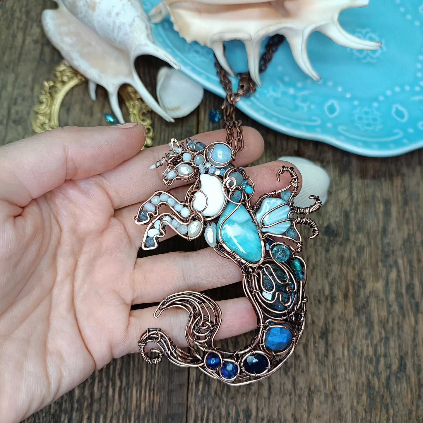 Kelpie, the spirit of the sea. Mermicorn necklace