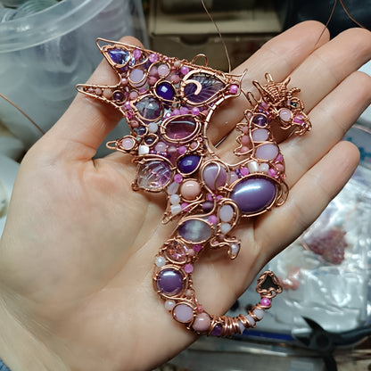 Pink and lavender Stars Catcher. Wire wrapped dragon necklace.