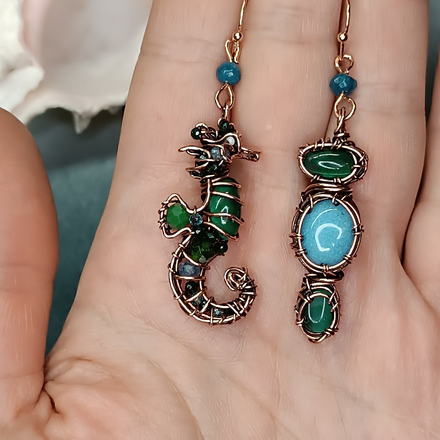 "Ocean" dangling earrings.