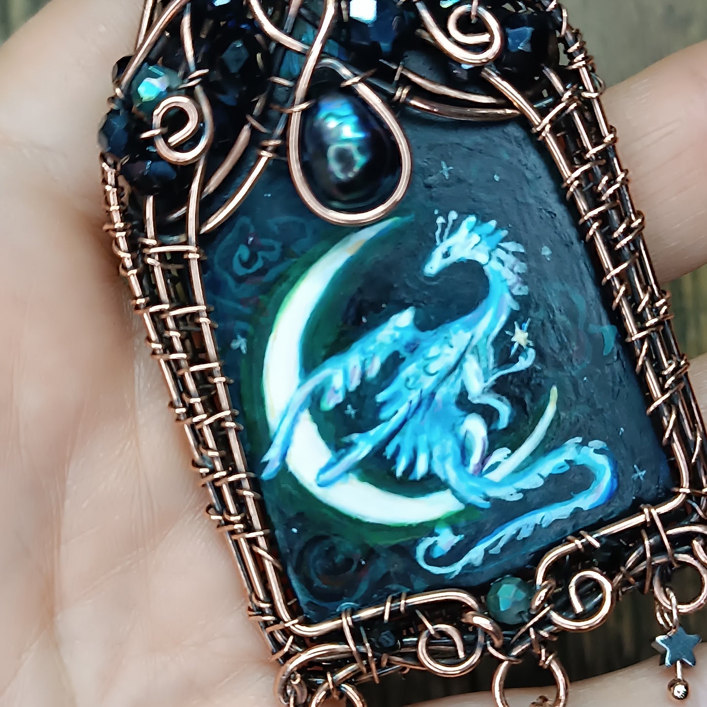 Moonlight ballade. Owl and Dragon necklace.