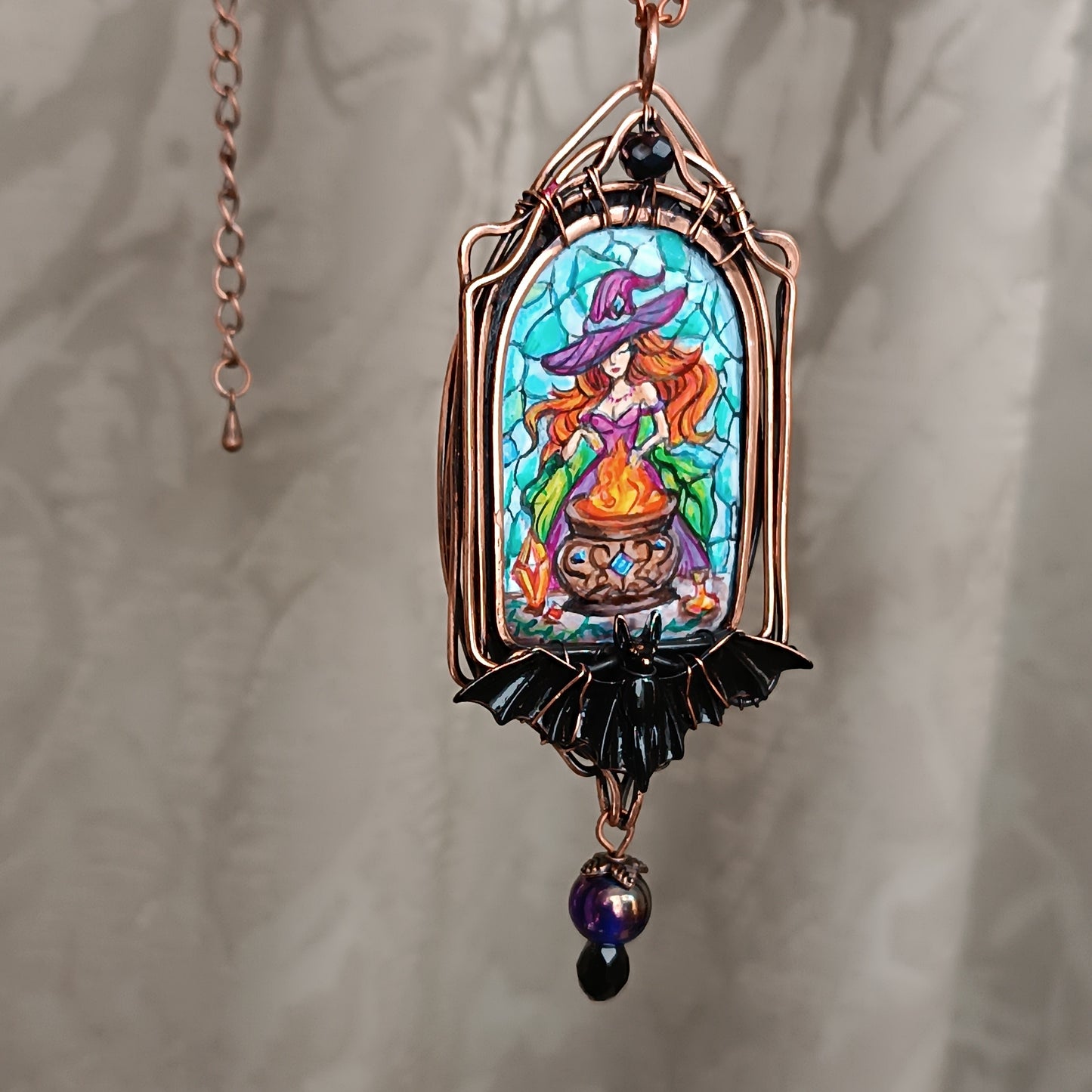 Witchcraft amulet. Hand painted miniature on copper.