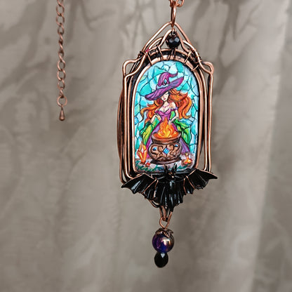 Witchcraft amulet. Hand painted miniature on copper.