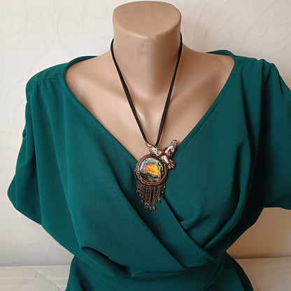 Owl over the sunset moon necklace