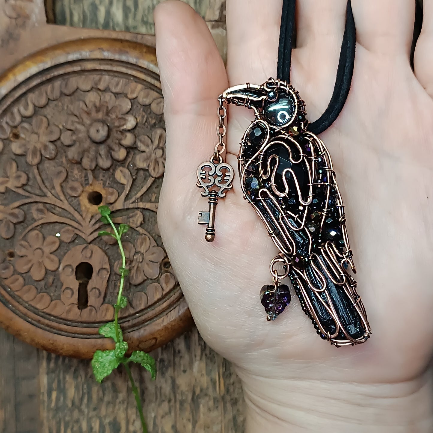 Secret keeper. Raven necklace.