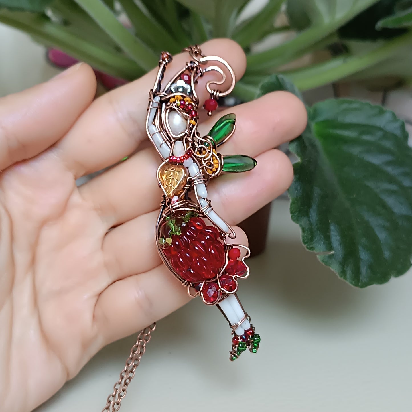 Sweet raspberry fairy pendant