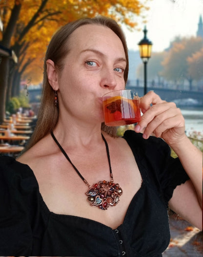 Beaded statement necklace and earrings.