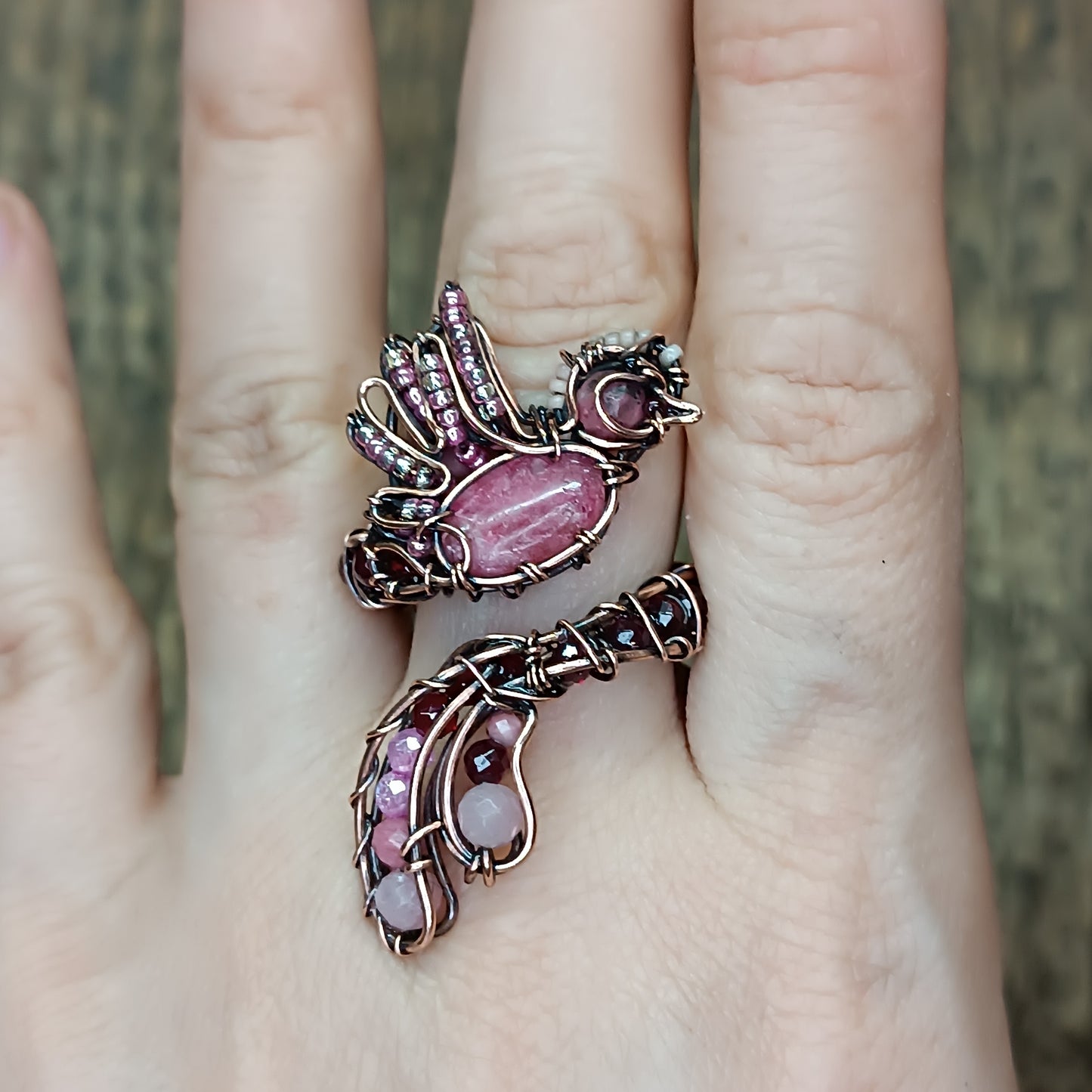 Pink bird ring (adjustable, size S-L)