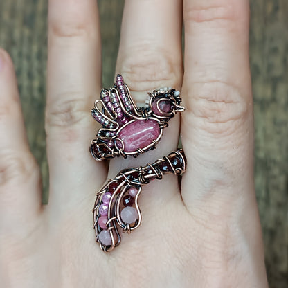 Pink bird ring (adjustable, size S-L)