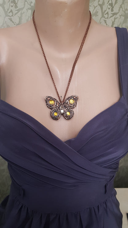 Reversible.Black enamel butterfly necklace.