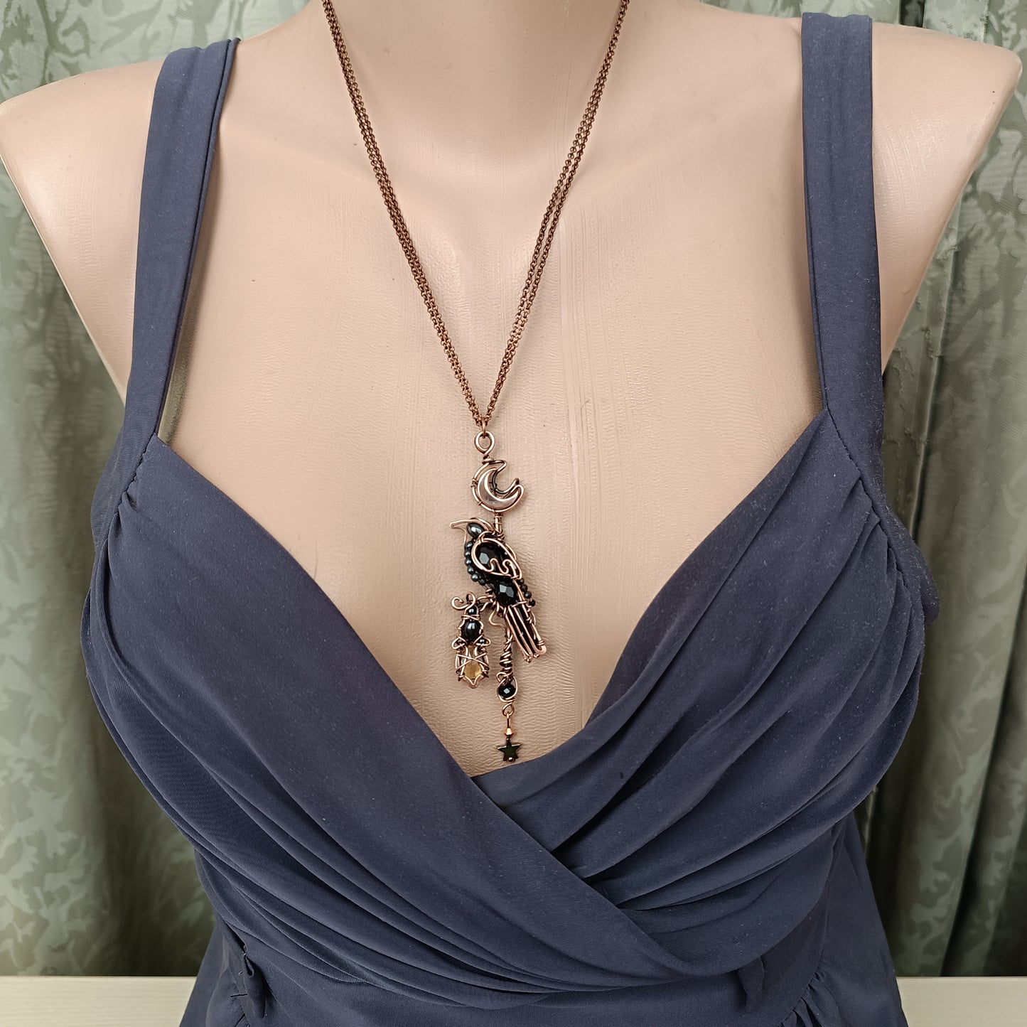 Raven on citrine lantern necklace🐦‍⬛💛