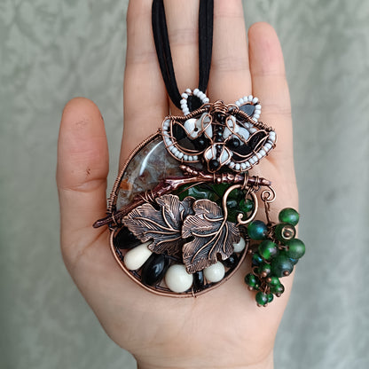 Raccoon and grapes necklace 🦝🍇