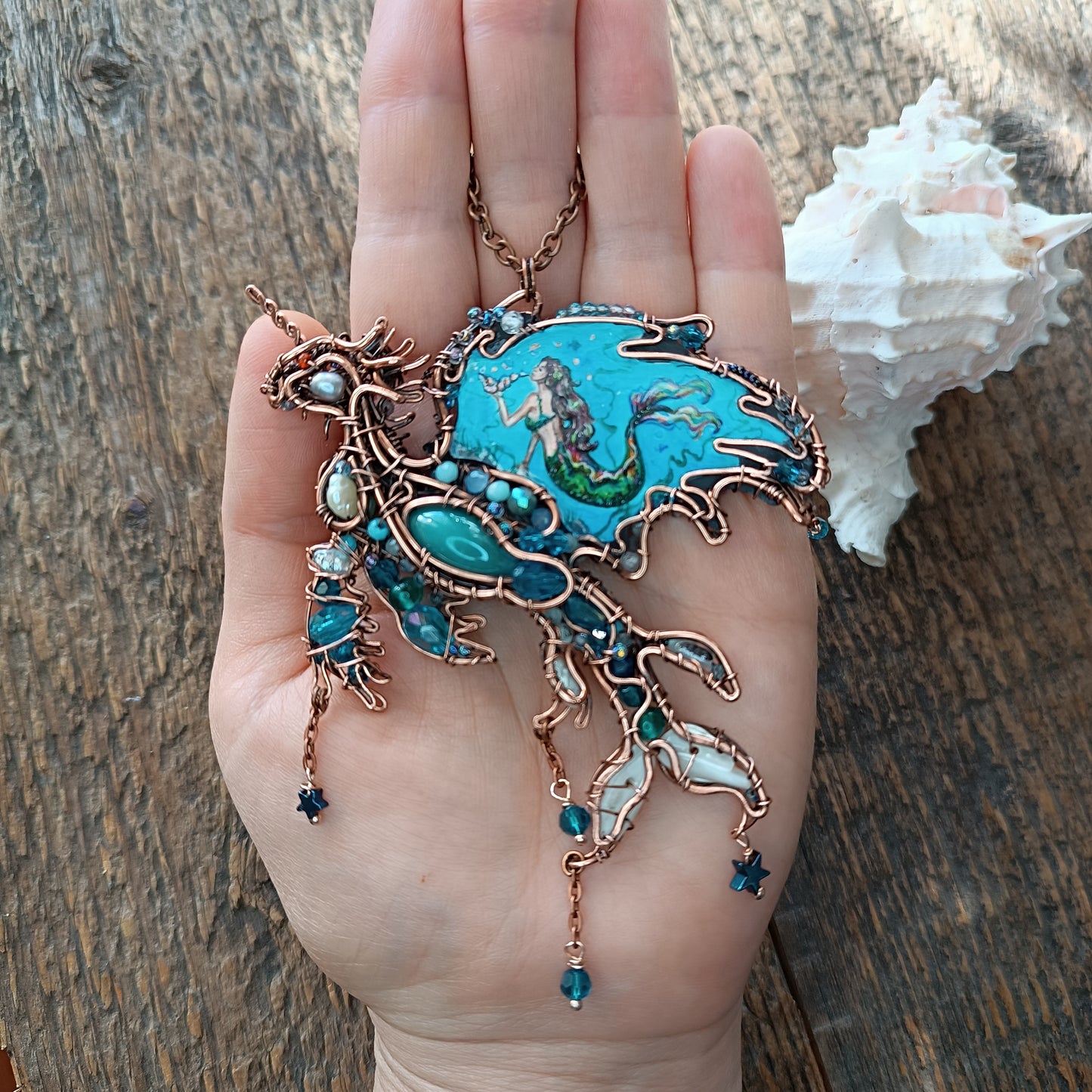 Water dragon. Wearable art necklace