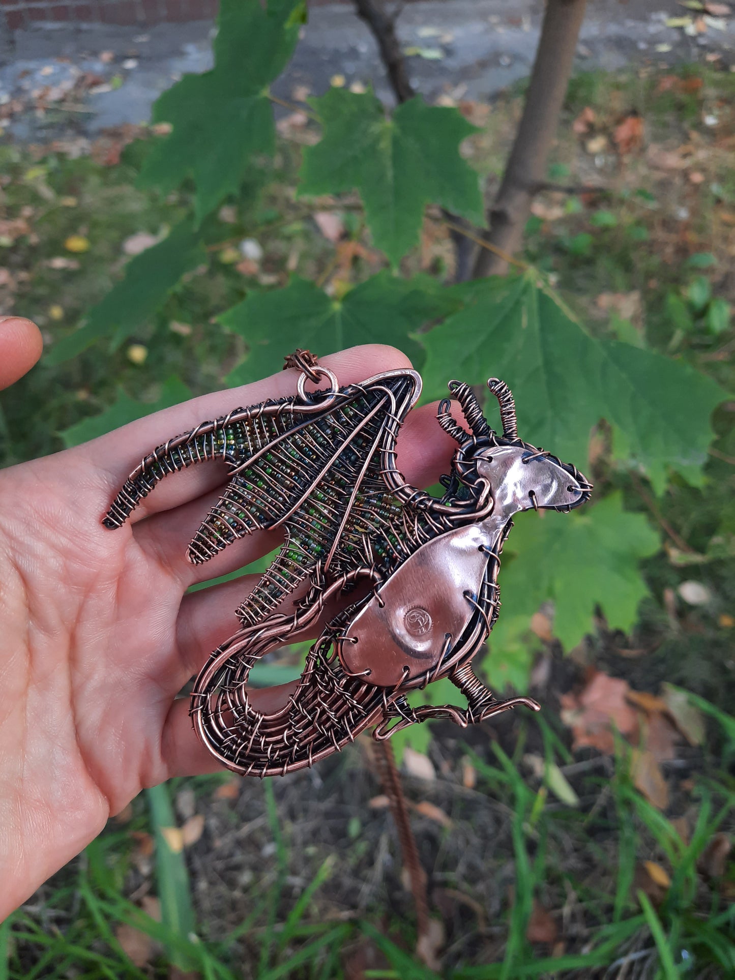 Green forest dragon necklace