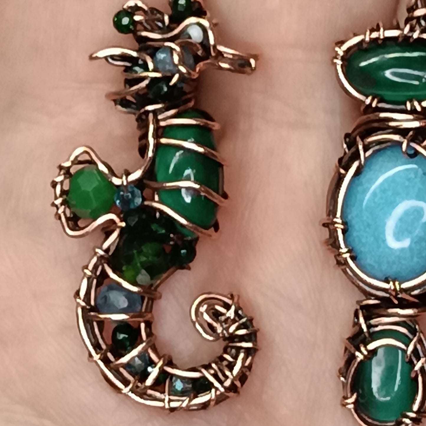 "Ocean" dangling earrings.