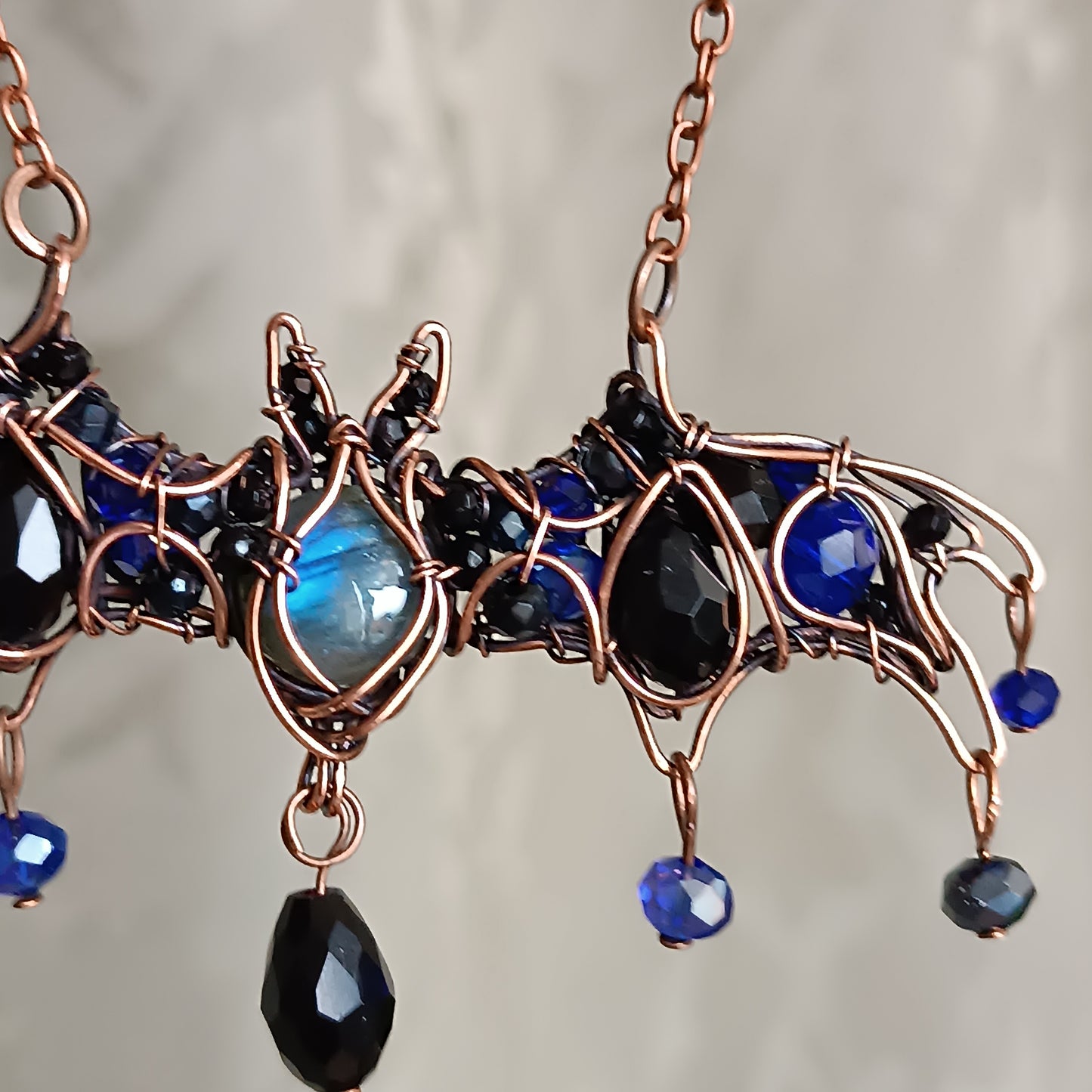 Blue night. Bat necklace