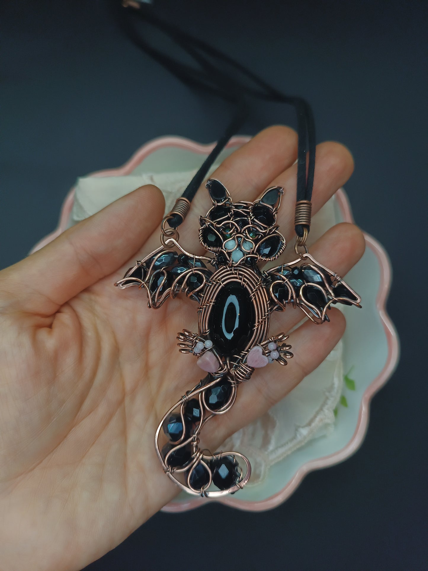 Kitty bat necklace