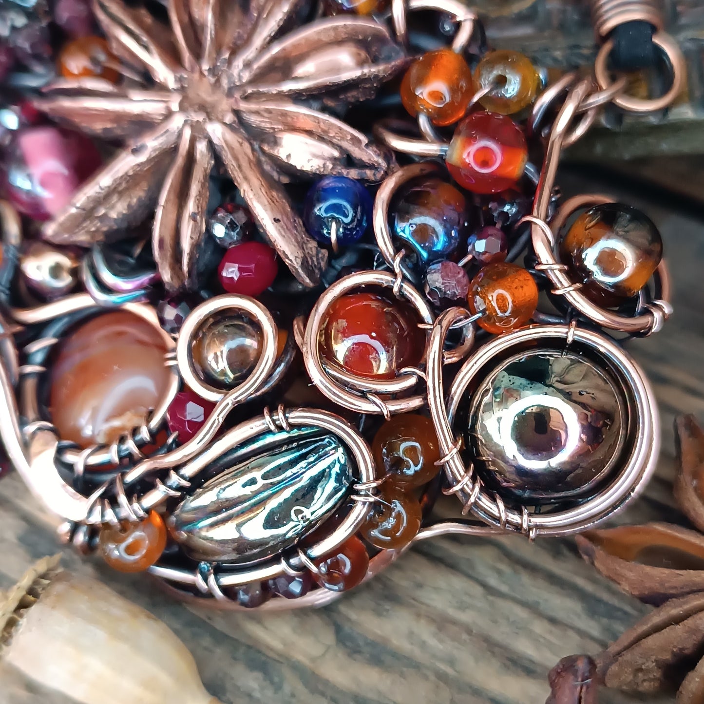 Beaded statement necklace and earrings.