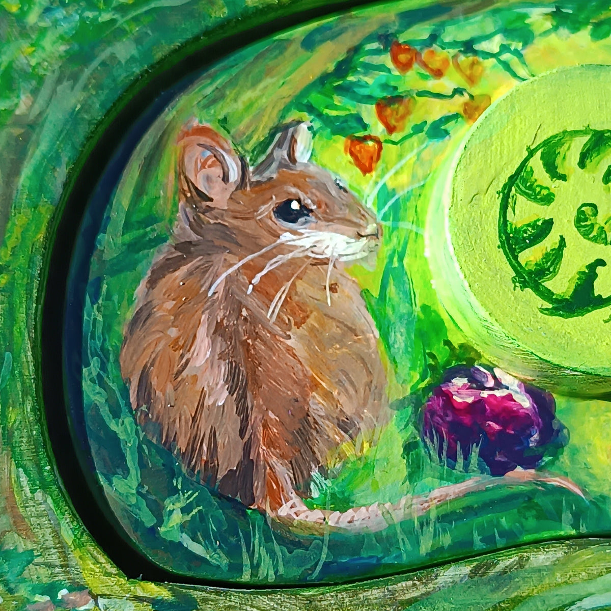 Garden mouse. Hand painted jewelry box.