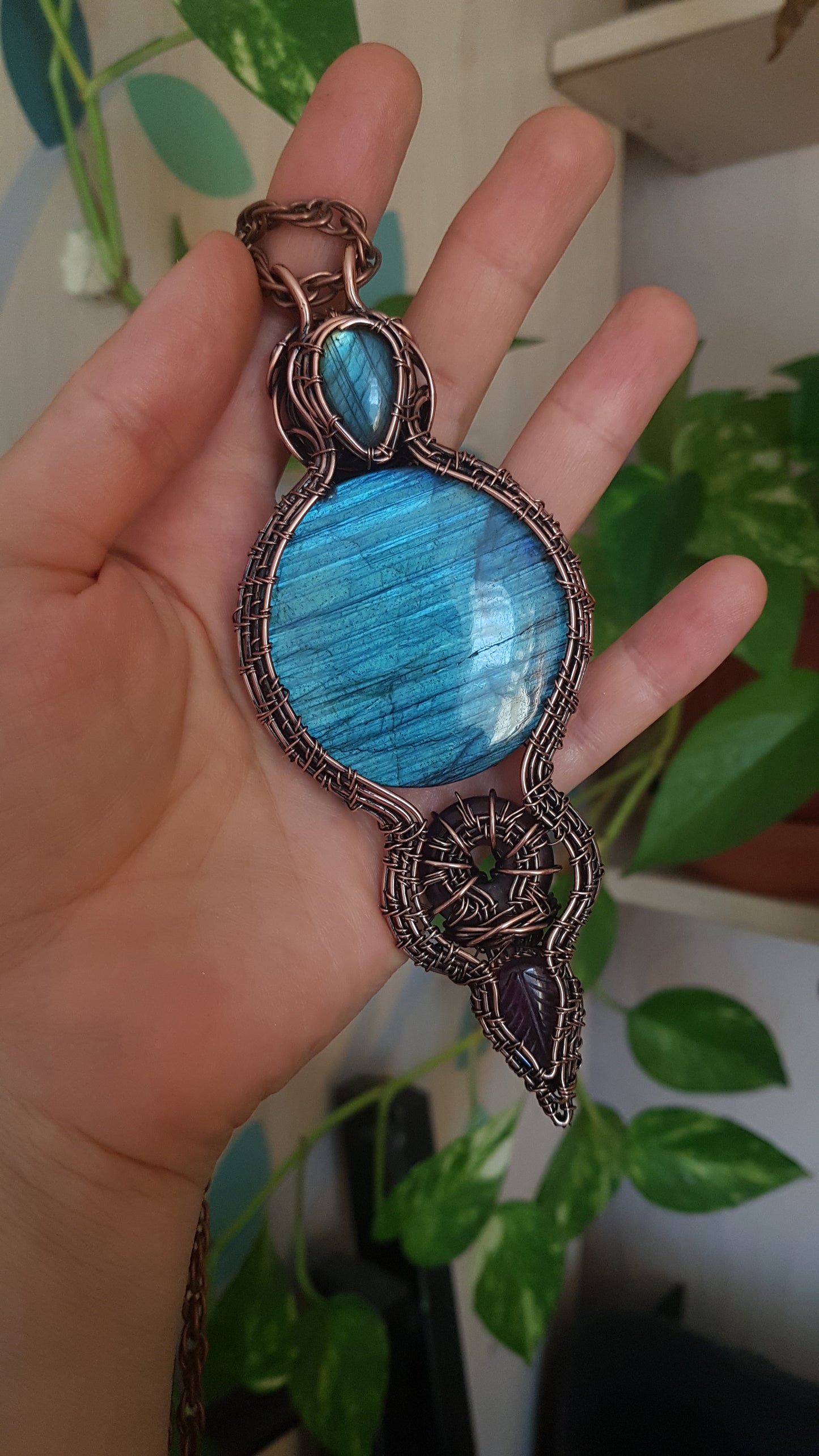 Blue tree of life. Statement copper wire wrapped necklace