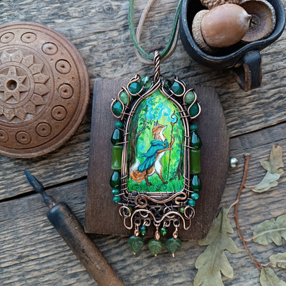 "Forest shaman"🌿🦊Wearable art necklace.