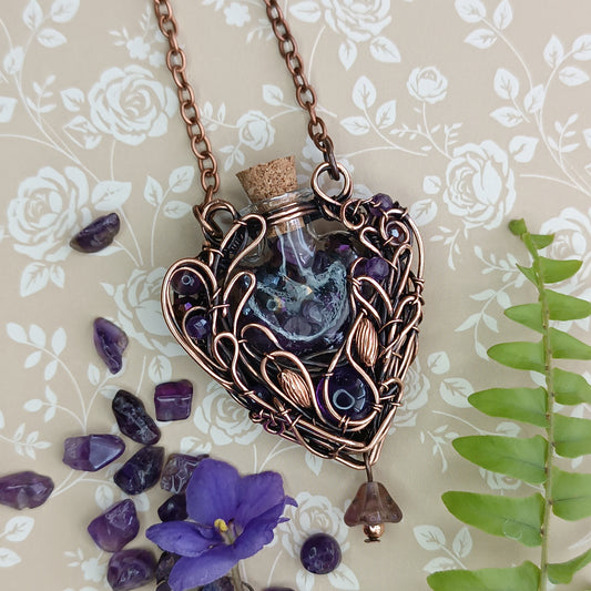 Dance of violets. Vial necklace